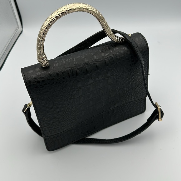 House of Harlow 1960 Croc Embossed Gold Snake Handle Crossbody Bag Like New - Picture 2 of 12